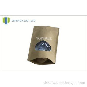 Resealable Kraft Paper Stand Up Pouch With Rectangle Window